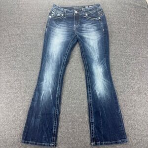Miss Me Jeans Women's 26 Mid Rise Easy Boot Dark Wash Embellished Denim